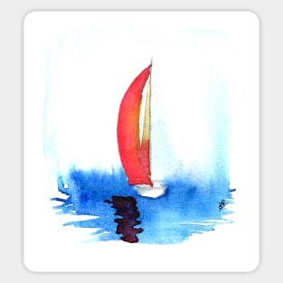 Red sail on a smooth sea Sticker